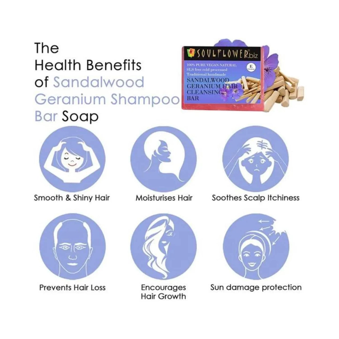 Soulflower Sandalwood Geranium Hair Cleansing Bar Soap - (150g)