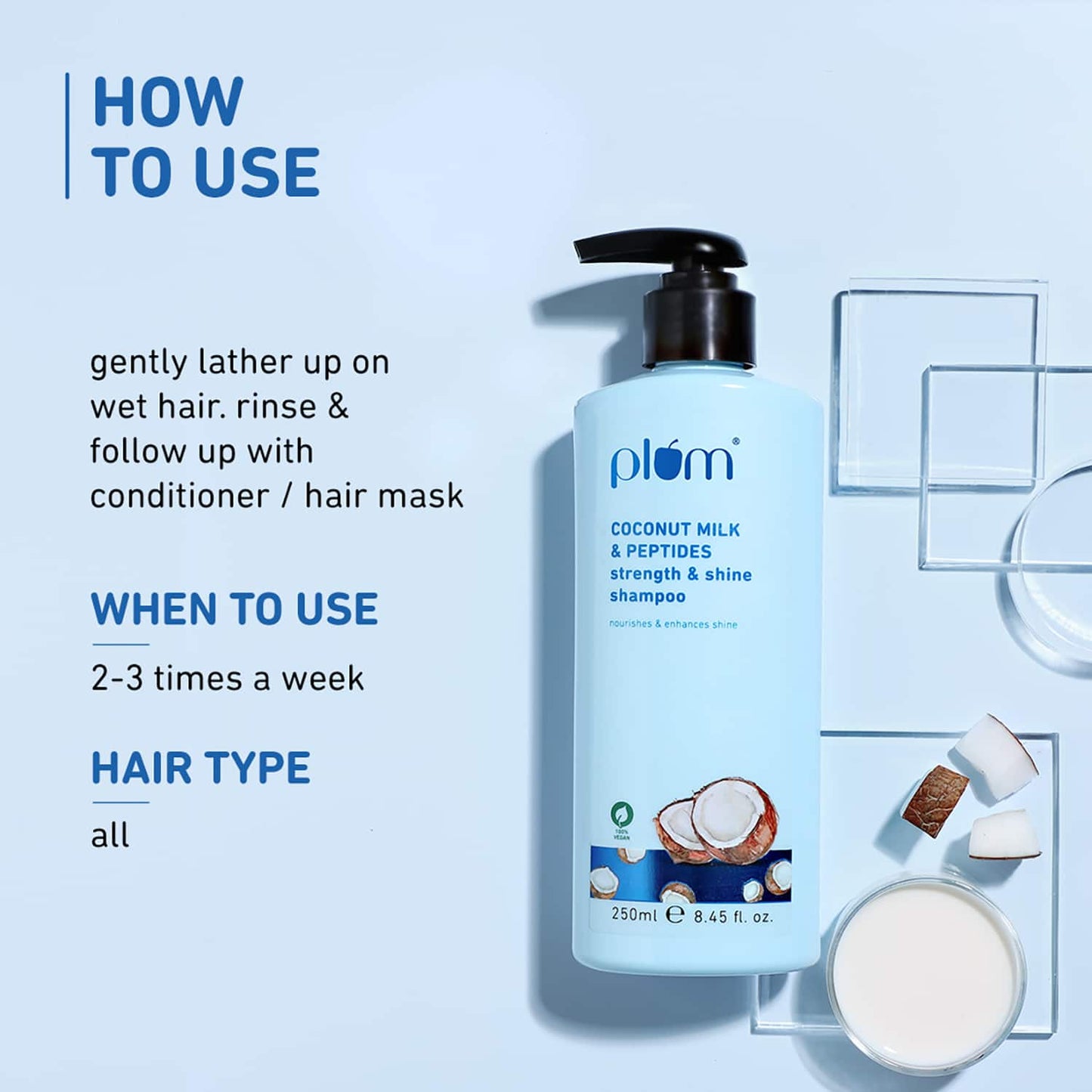 Plum Coconut Milk & Peptides Strength & Shine Shampoo for Dull & Dry Hair (250ml)