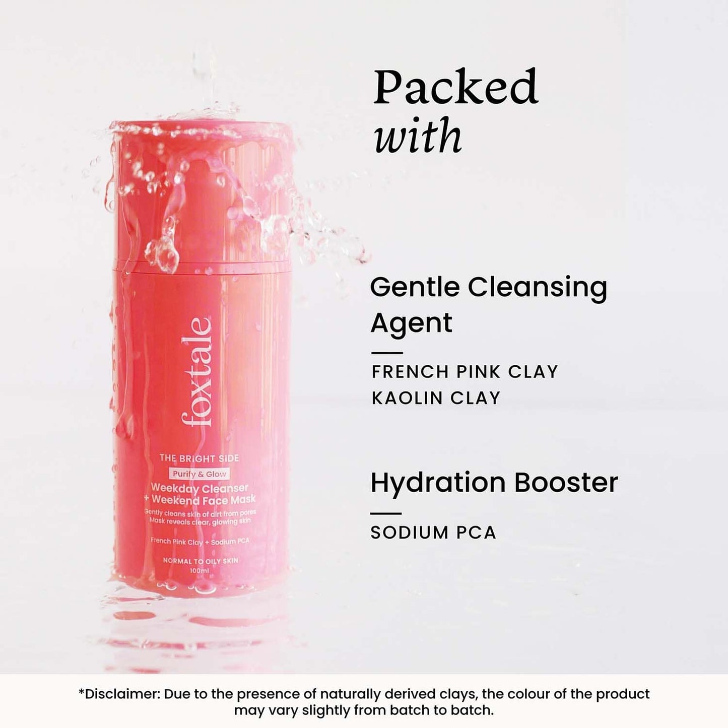 Foxtale Purify & Glow Cleanser + Mask With French Pink Clay (100ml)