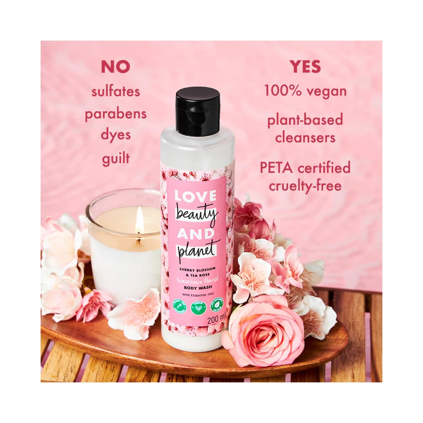 Love Beauty & Planet Cherry Blossom & Tea Rose Moisturising Body Wash for Soft Skin (200 ml)