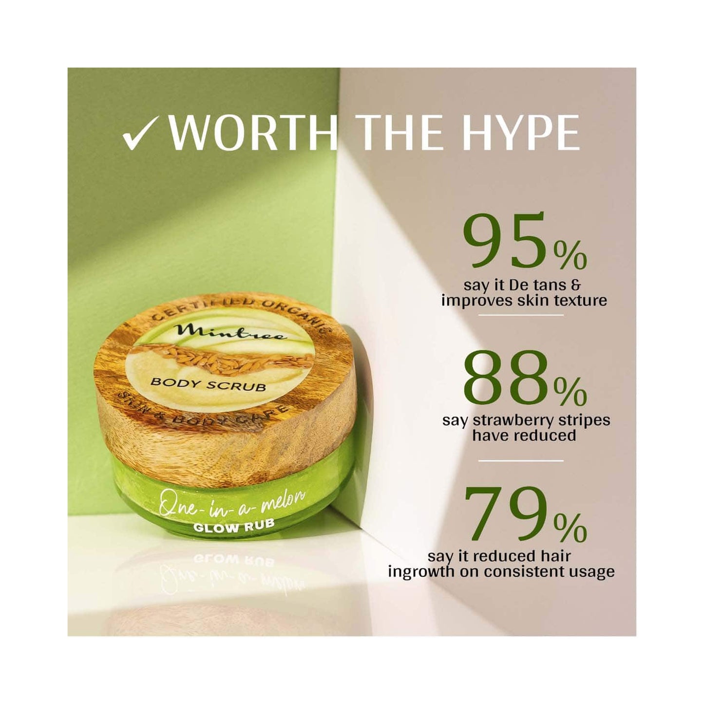 Mintree Certified Organic Melon Sugar Scrub For Exfoliates & Brightens Skin, Removes Tan (150g)