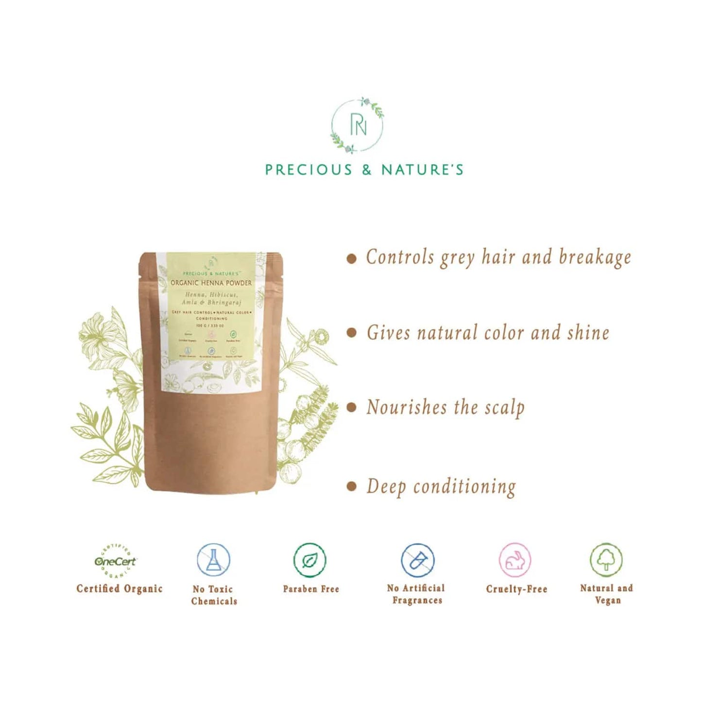 Precious & Nature's Organic Henna & Indigo Powder Set (2Pcs)