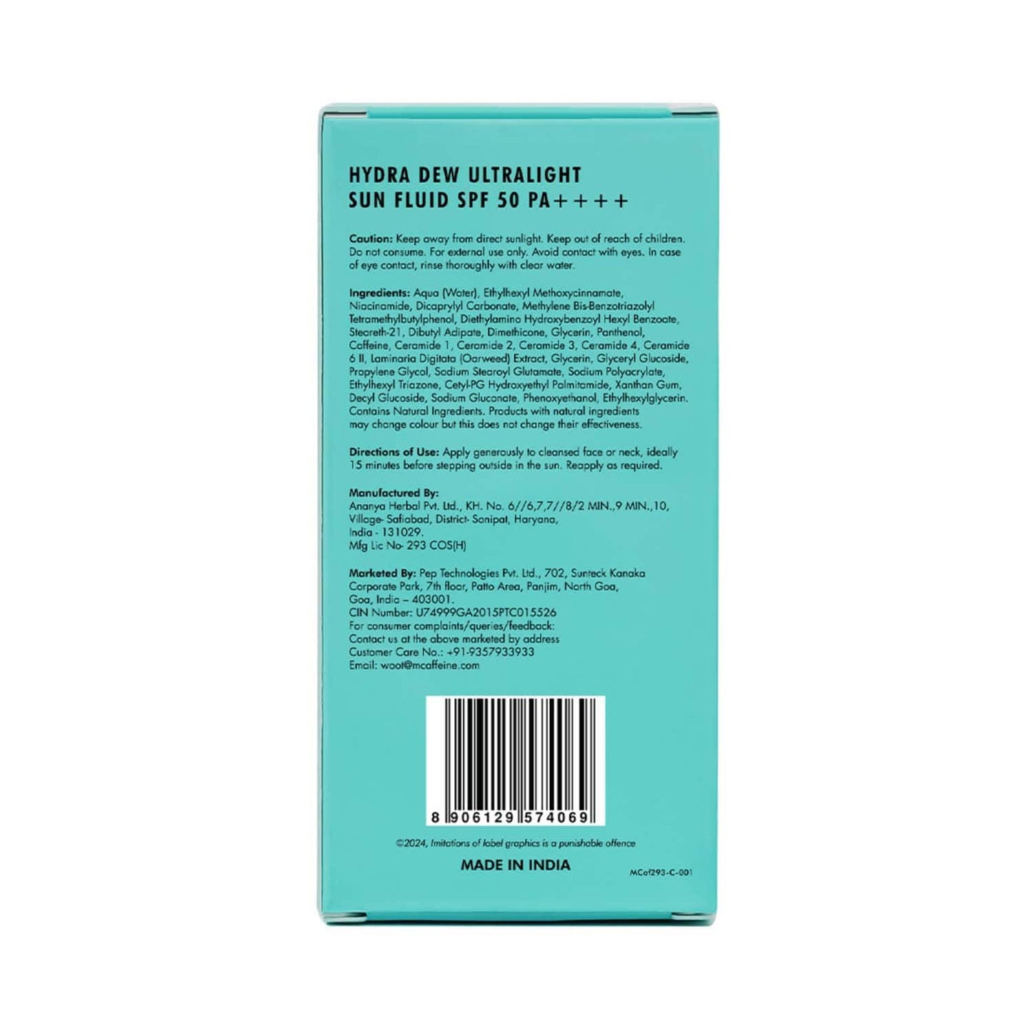 mCaffeine Hydra Dew Ultralight Sun Fluid SPF50 PA++++ UVA/UVB Blue Light Protection (50 ml)