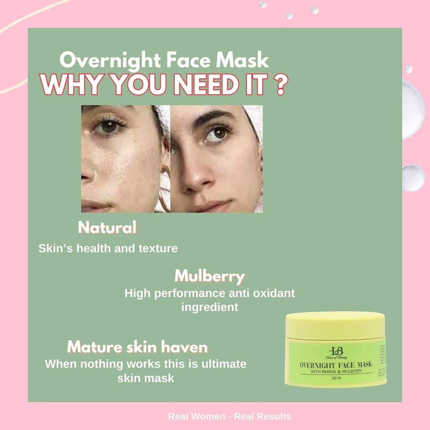 House of Beauty Overnight Face Mask-Pigmented Skin & Discoloration W/T Papaya Enzymes (100 ml)