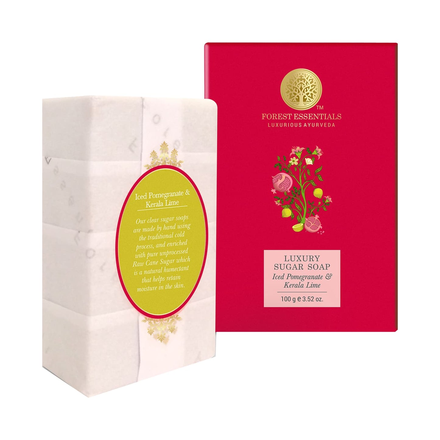 Forest Essentials Iced Pomegranate & Kerala Lime Luxury Sugar Ayurvedic Handmade Soap (100g)