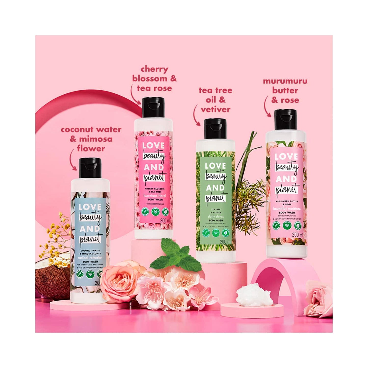 Love Beauty & Planet Cherry Blossom & Tea Rose Moisturising Body Wash for Soft Skin (200 ml)