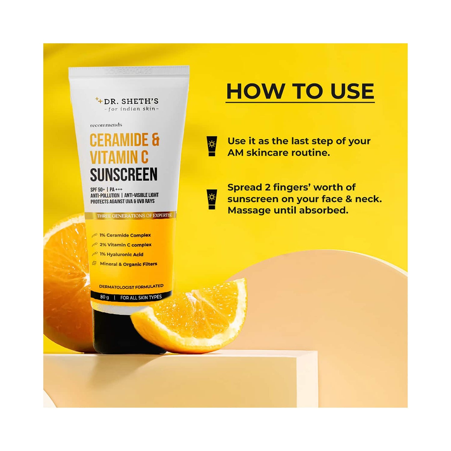 Dr. Sheth's Ceramide & Vitamin C Sunscreen SPF 50 PA+++ (80g)