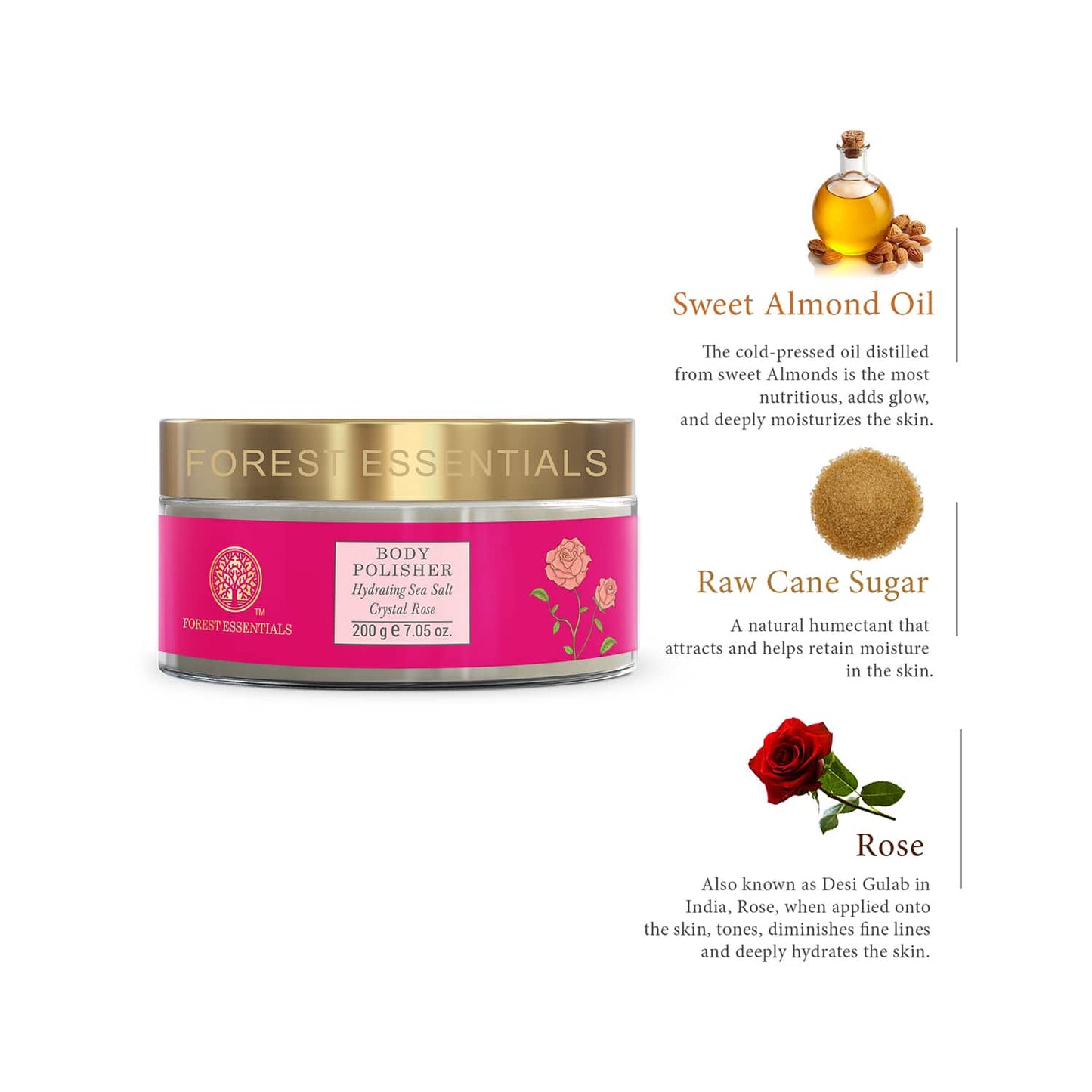 Forest Essentials Body Polisher Hydrating Sea Salt Crystal Rose Scrub (200g)