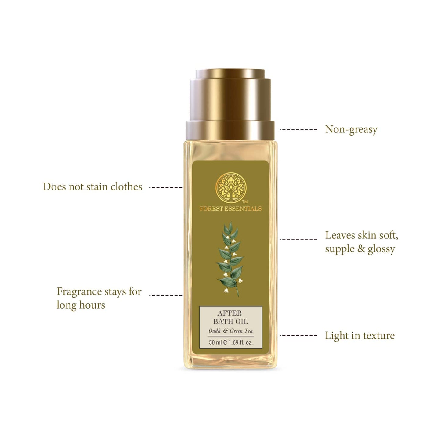 Forest Essentials Travel Size Oudh & Green Tea After Bath Oil (50ml)
