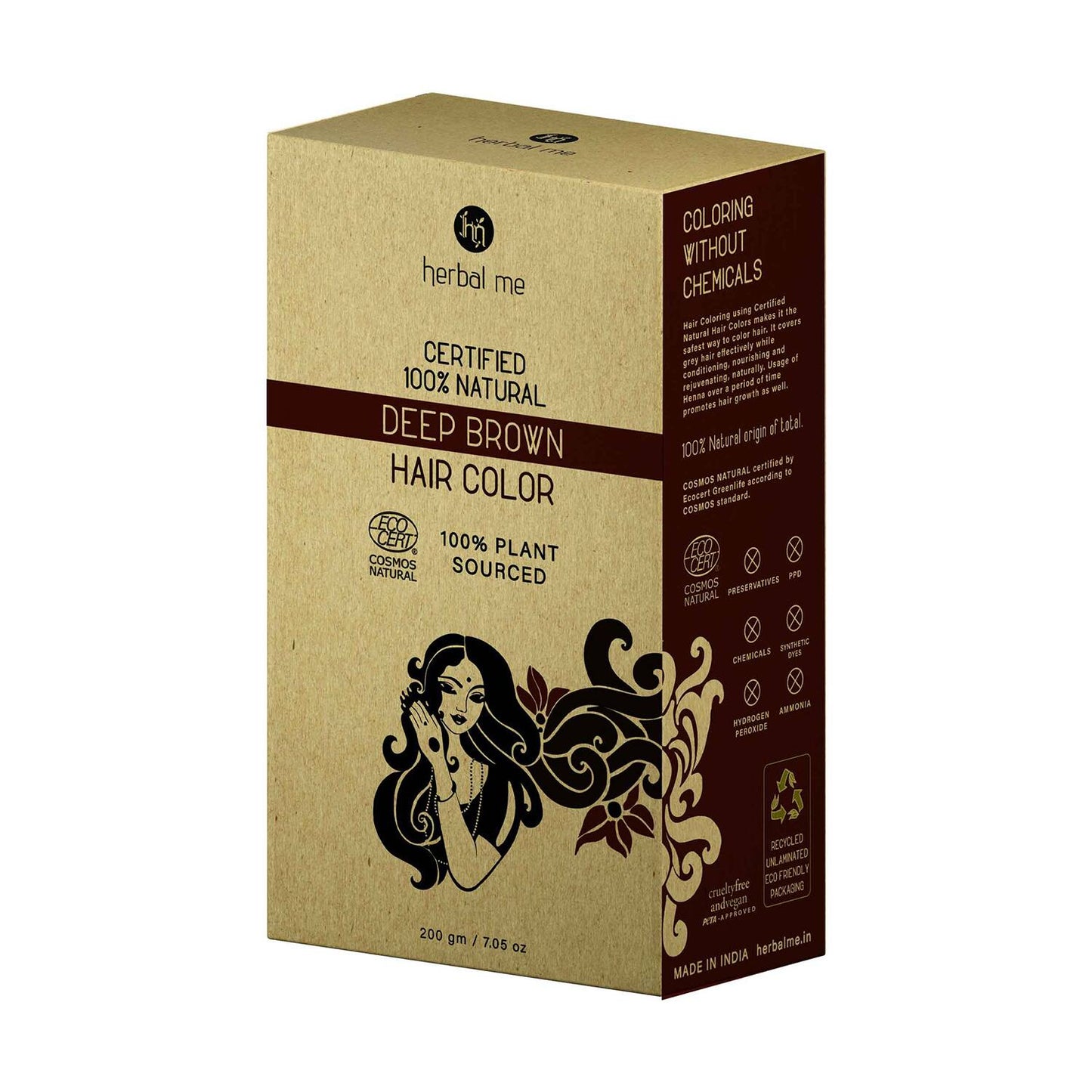 Herbal Me Certified 100% Natural Henna Hair Color - Deep Brown (200g)