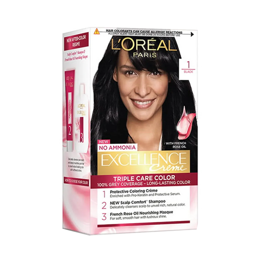 L'Oreal Paris Excellence Creme Hair Color, 1 Black, 72ml+100g