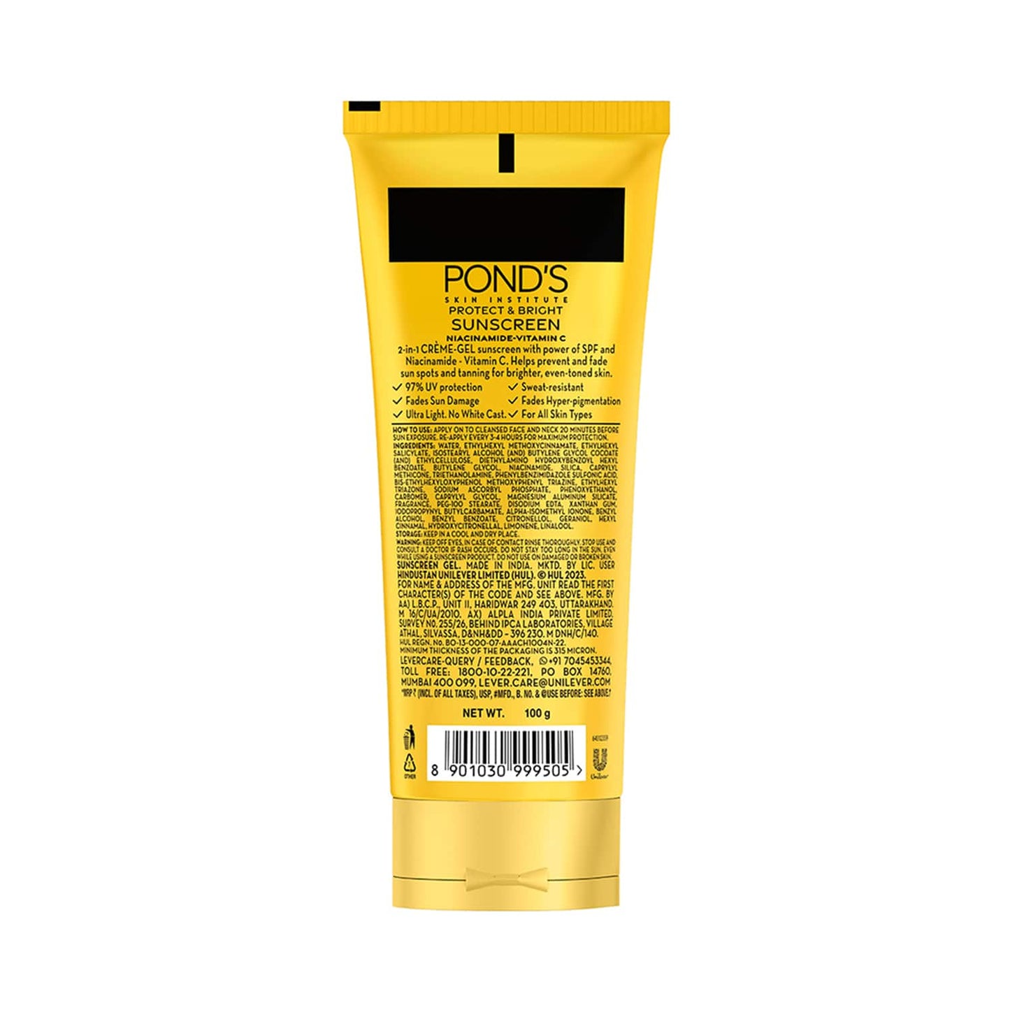Pond's Sun Miracle SPF 50 PA+++ Crème Gel Sunscreen - Protect & Bright, With Niacinamide (100 g)