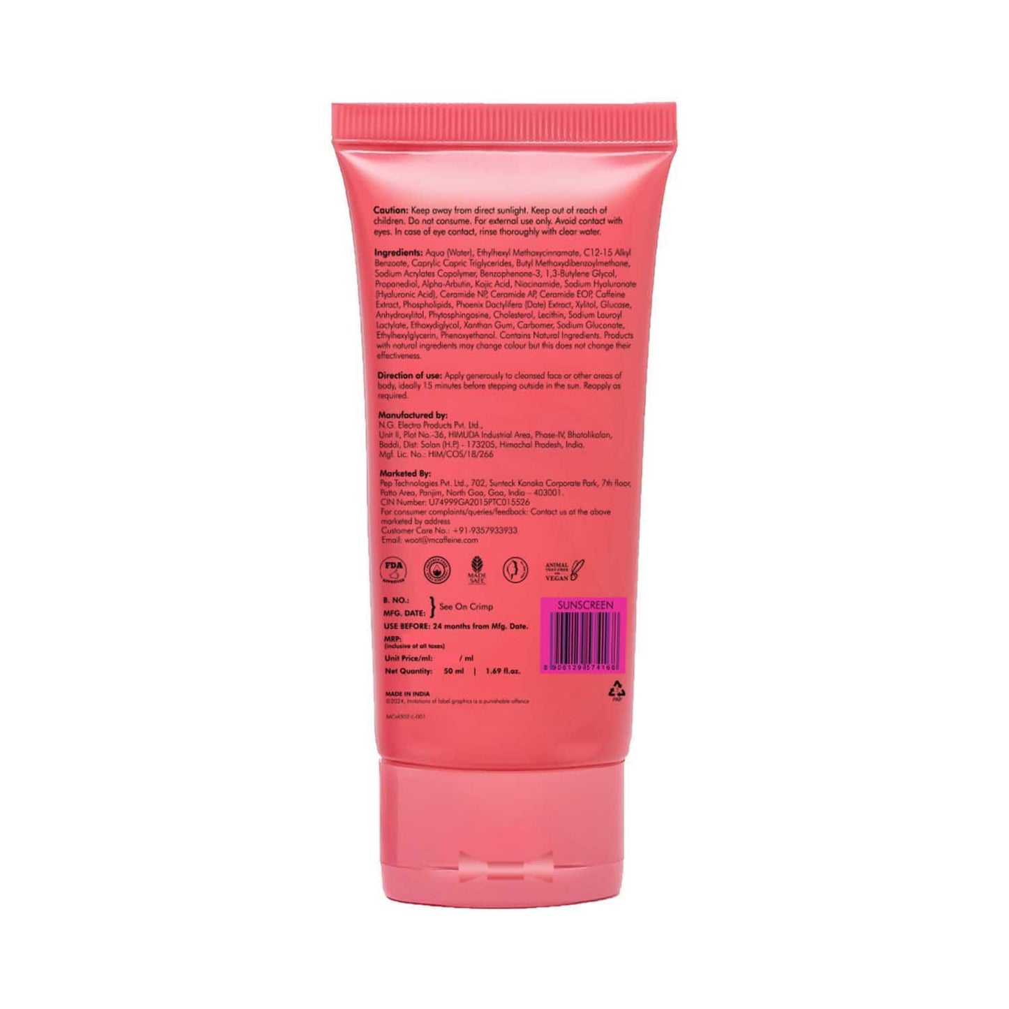 mCaffeine Clear Glow 1% Kojic Acid & Alpha Arbutin Brightening Sunscreen SPF 50 PA++++ (50 ml)