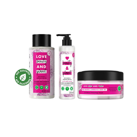 Love Beauty & Planet Rice Water & Angelica Seed Oil Shampoo & Mask, Leave In Conditioner