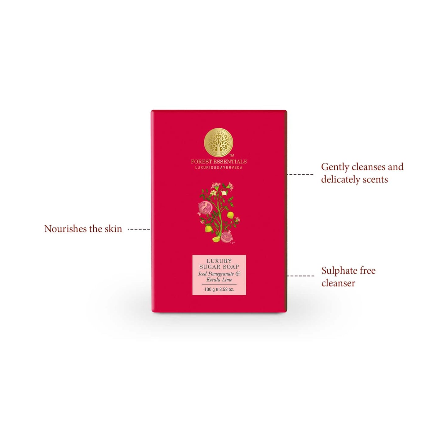 Forest Essentials Iced Pomegranate & Kerala Lime Luxury Sugar Ayurvedic Handmade Soap (100g)