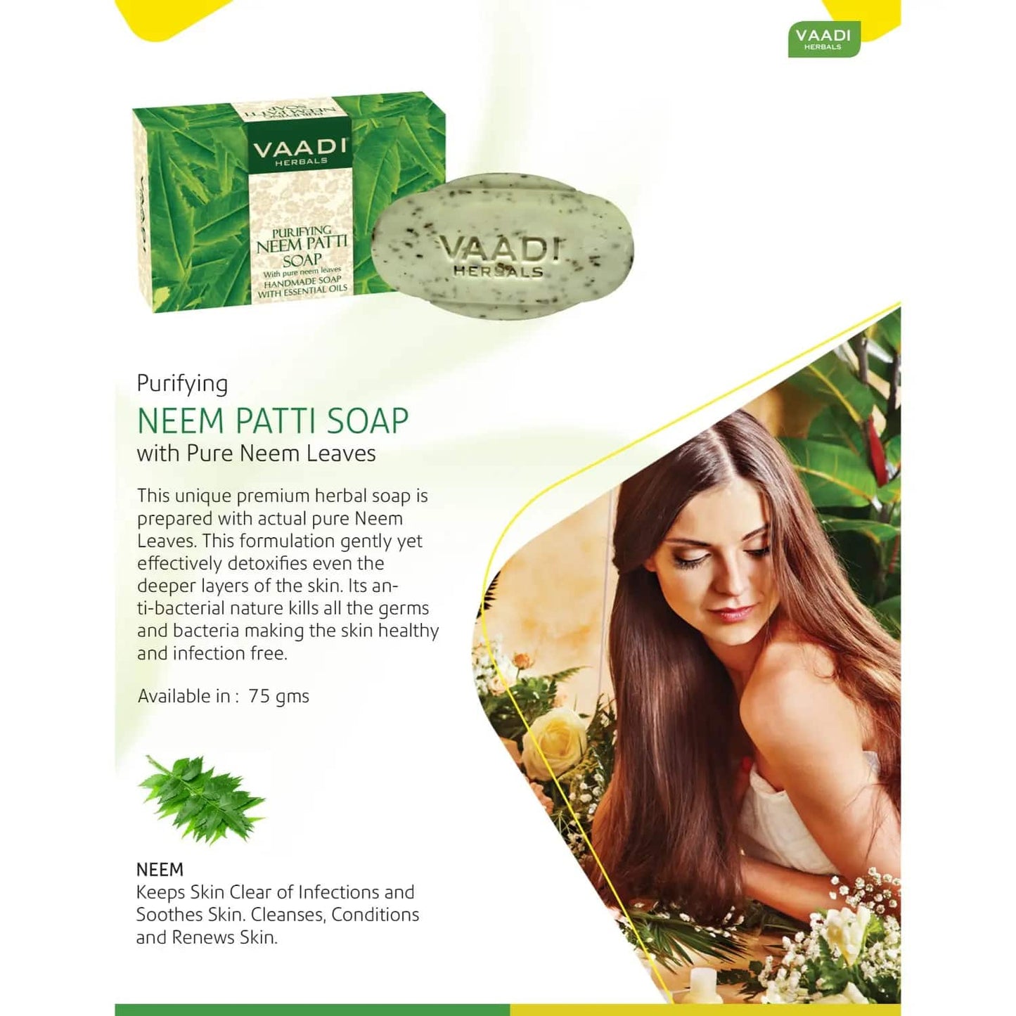 Vaadi Herbals Purifying Neem Patti Handmade Soap (75g)