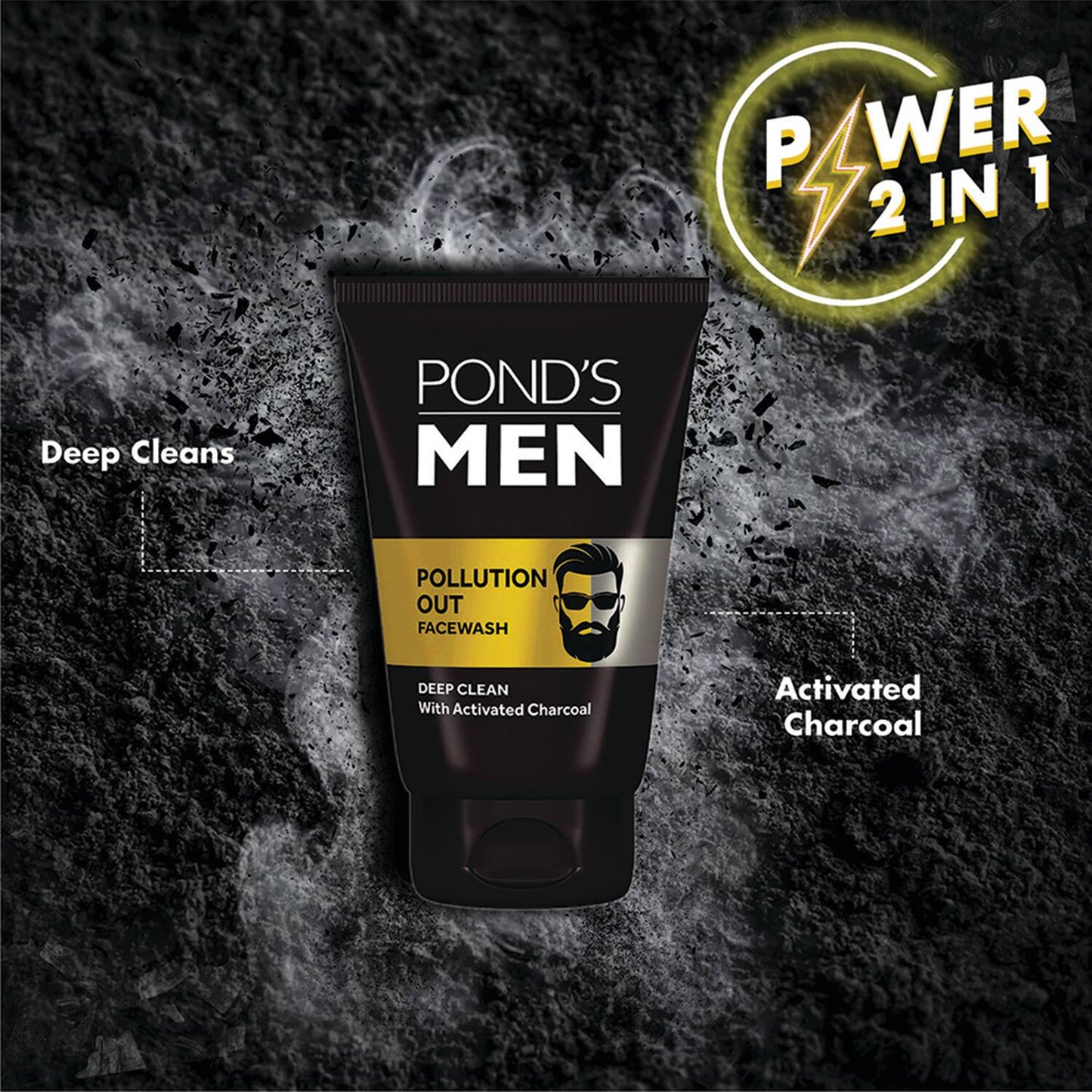 Pond's Men Pollution Out Activated Charcoal Deep Clean Facewash - (100g)