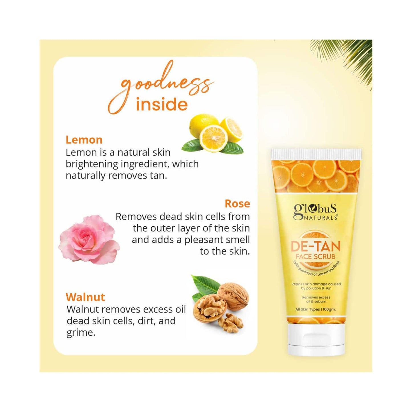 Globus Naturals De Tan Face Scrub Enriched With Lemon & Rose (100g)