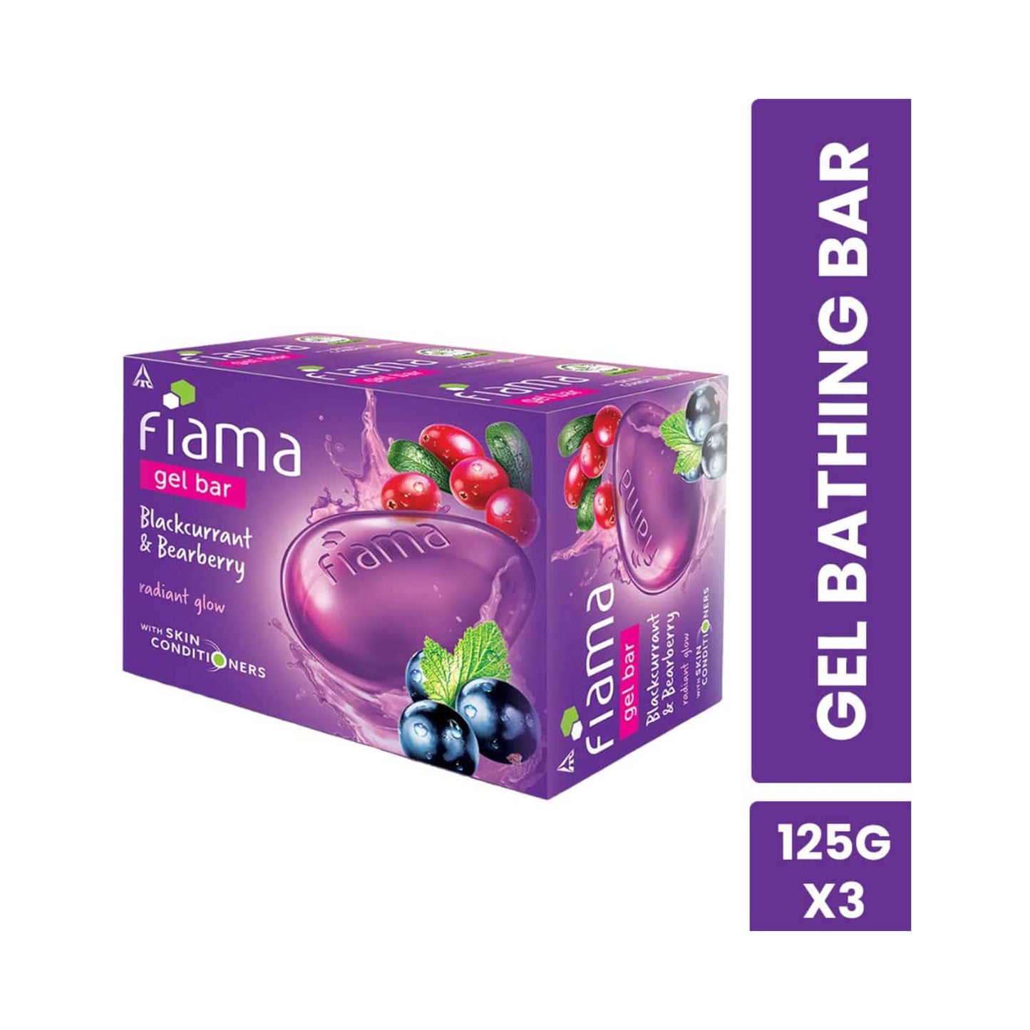 Fiama Blackcurrant and Bearberry Radiant Glow Gel Bar With Skin Conditioners - (3Pcs)