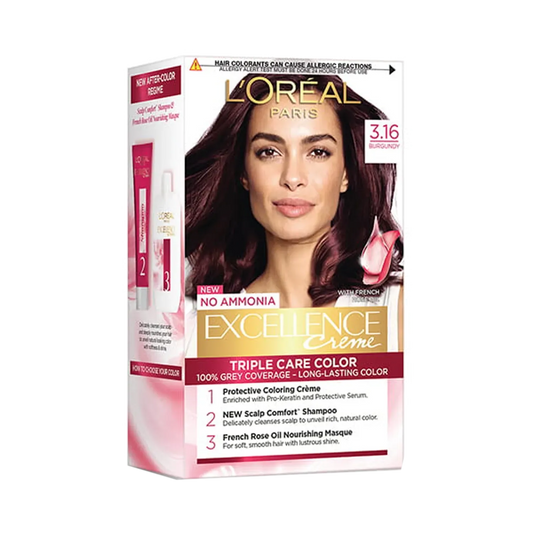 L'Oreal Paris Excellence Creme Hair Color, 3.16 Burgundy, 72ml+100g