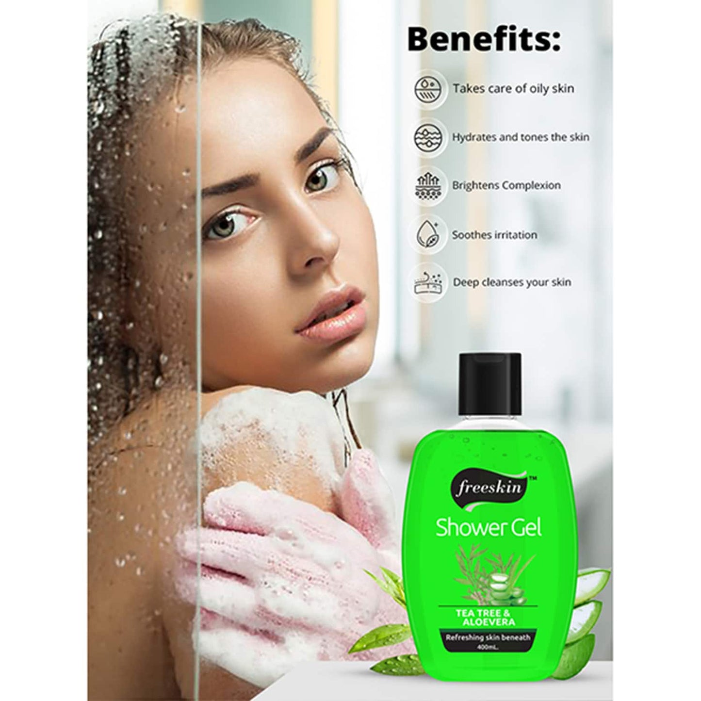 Freeskin Tea Tree & Aloe Vera Refreshing Shower Gel (400ml)