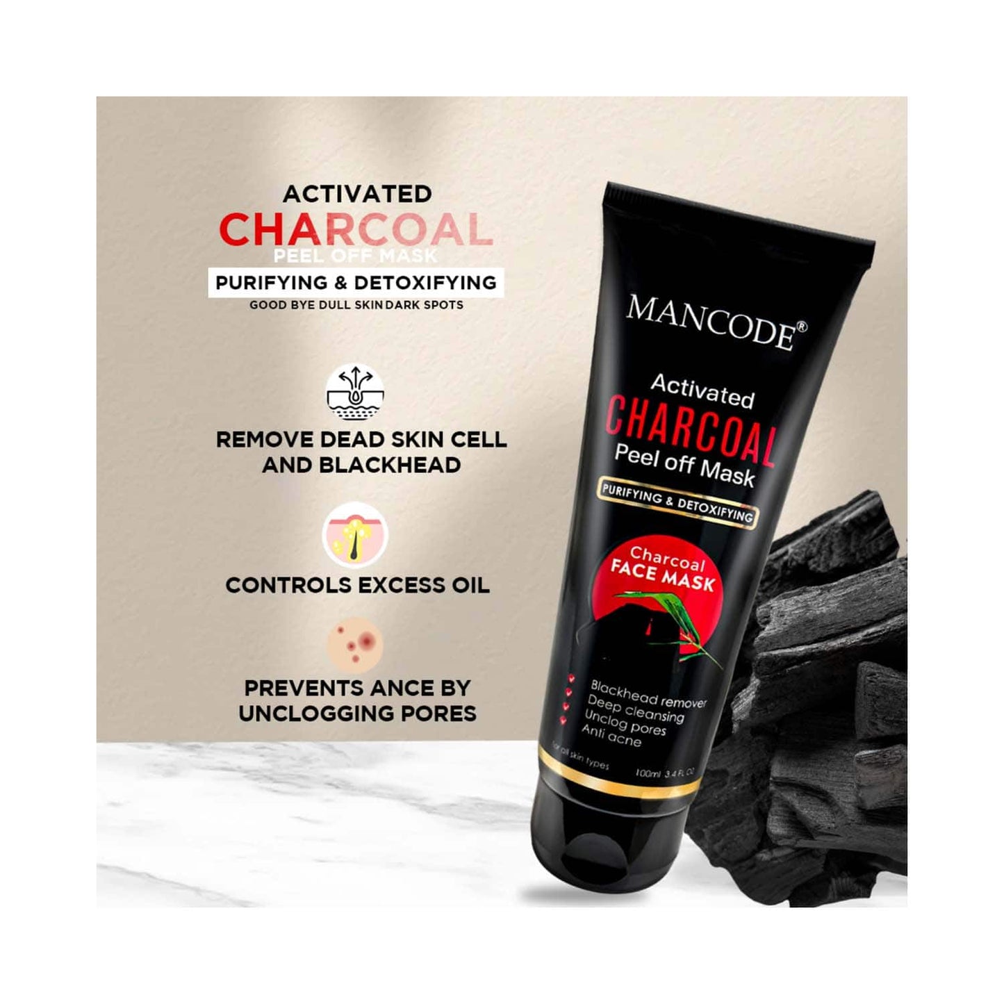 Mancode Activated Charcoal Peel Off Mask (100 ml)