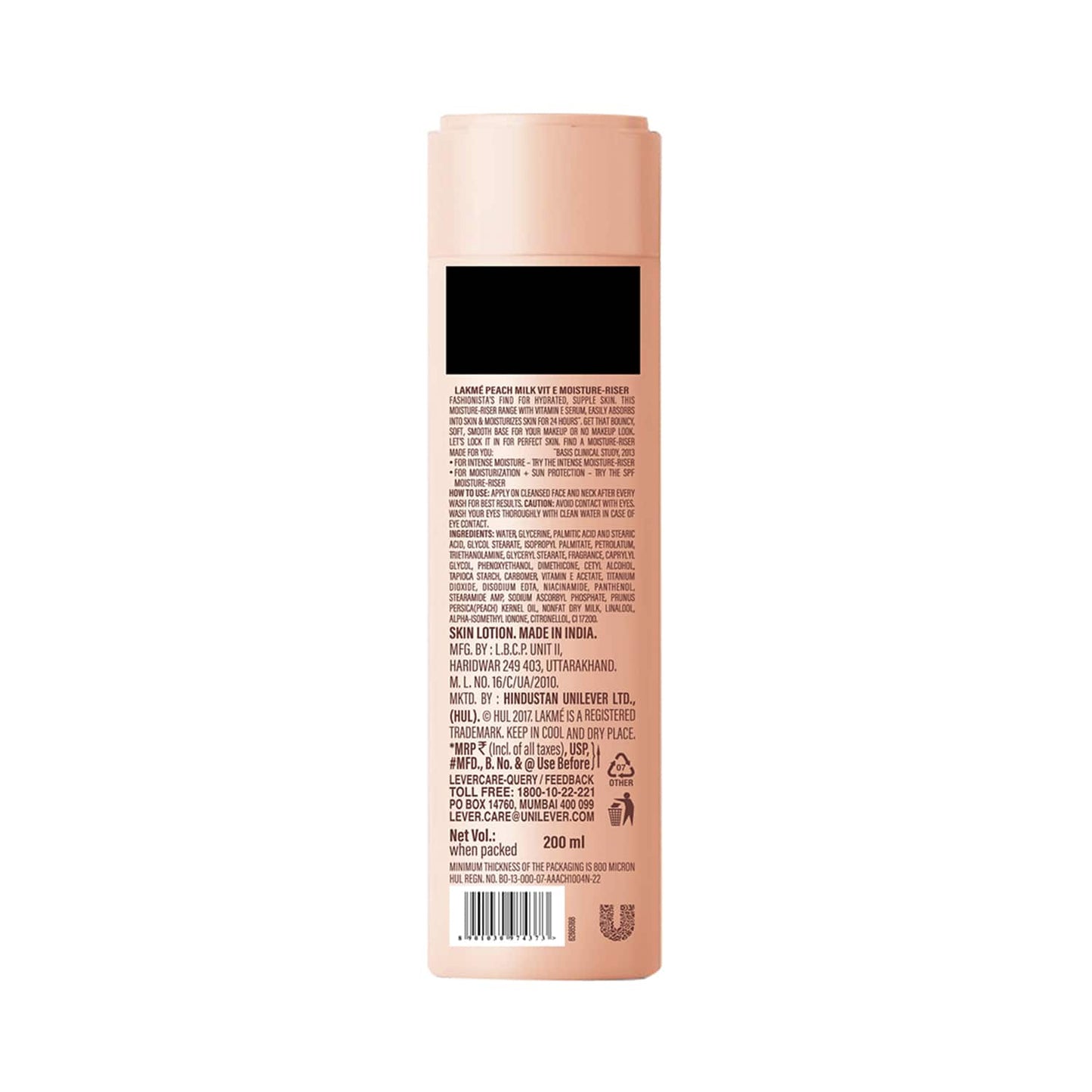 Lakme Peach Milk Vit E Light- Weight & Non-Sticky Moisturizer with 24-Hours Lock (200 ml)