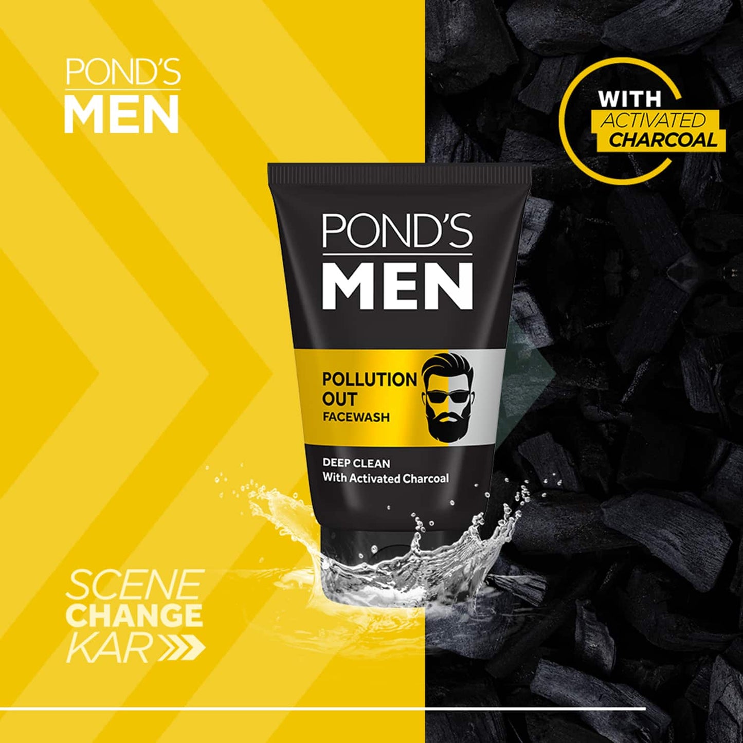Pond's Men Pollution Out Activated Charcoal Deep Clean Facewash - (50g)