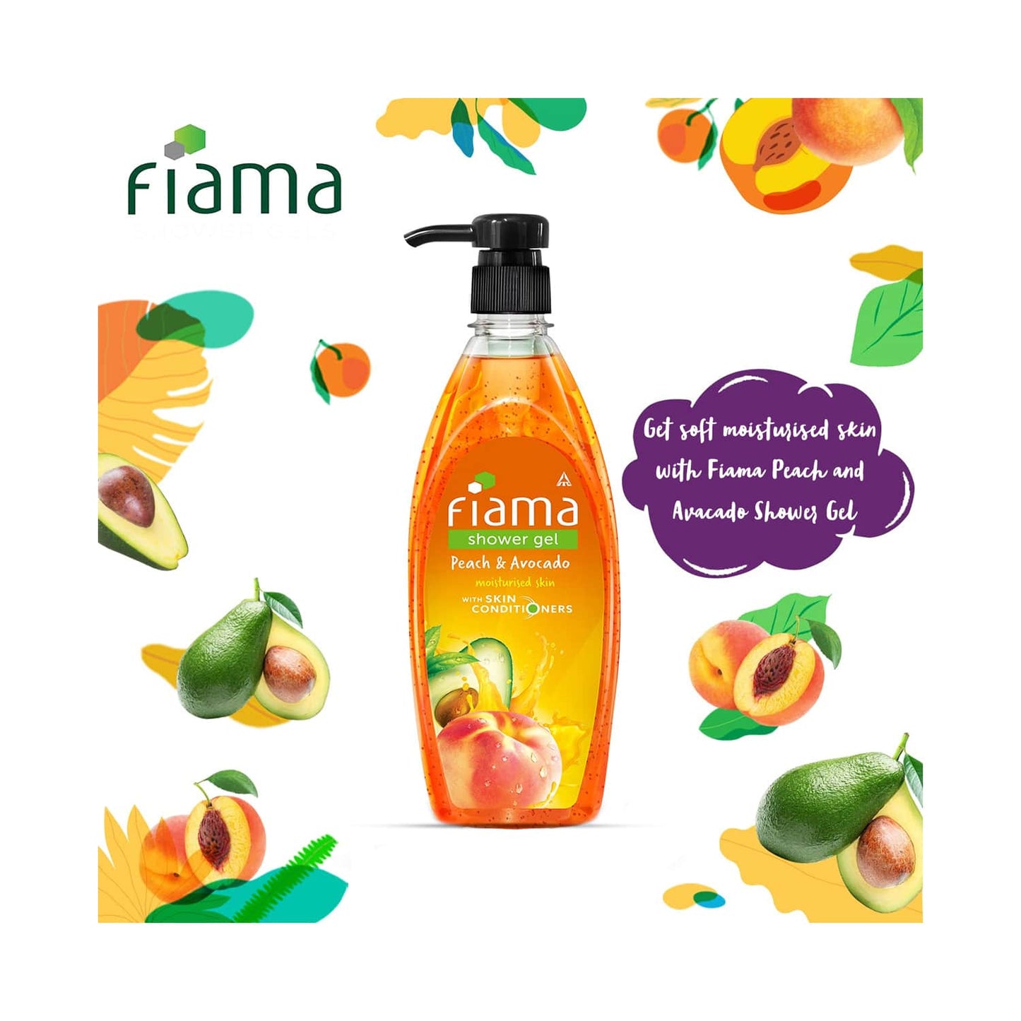 Fiama Peach & Avocado Moisturised Skin Shower Gel With Skin Conditioners (500ml)