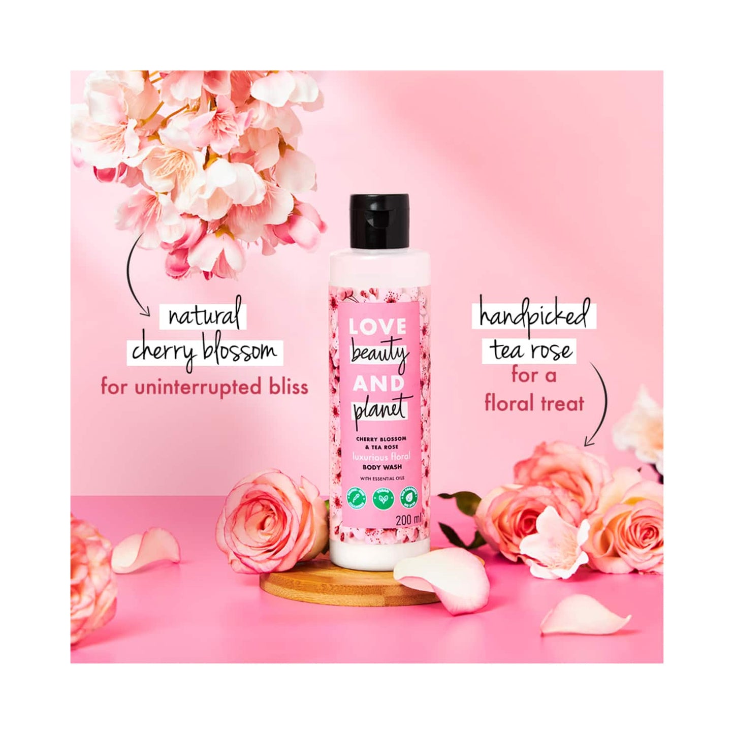 Love Beauty & Planet Cherry Blossom & Tea Rose Moisturising Body Wash for Soft Skin (200 ml)