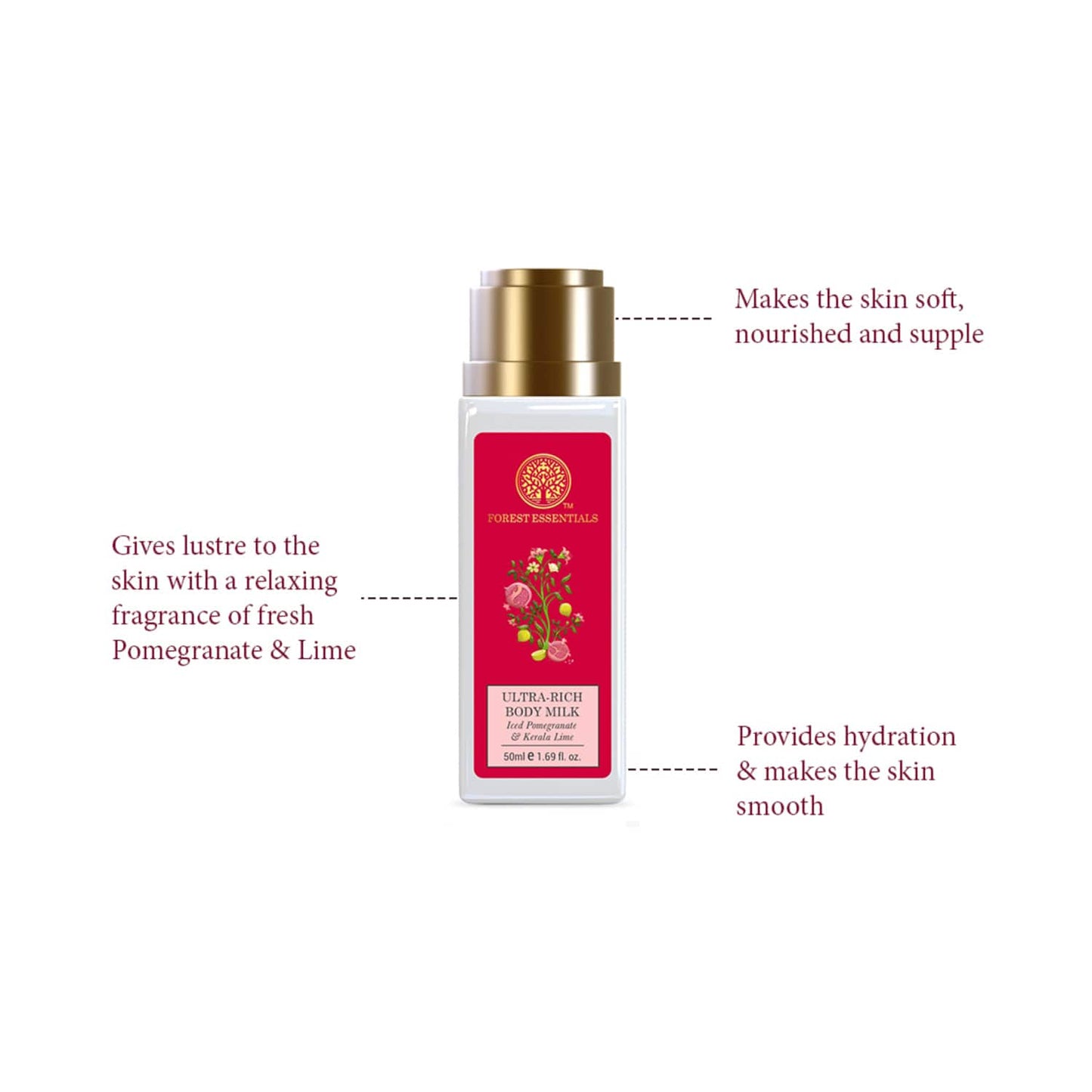 Forest Essentials Travel Size Iced Pomegranate & Kerala Lime Ultra-Rich Body Milk (50ml)