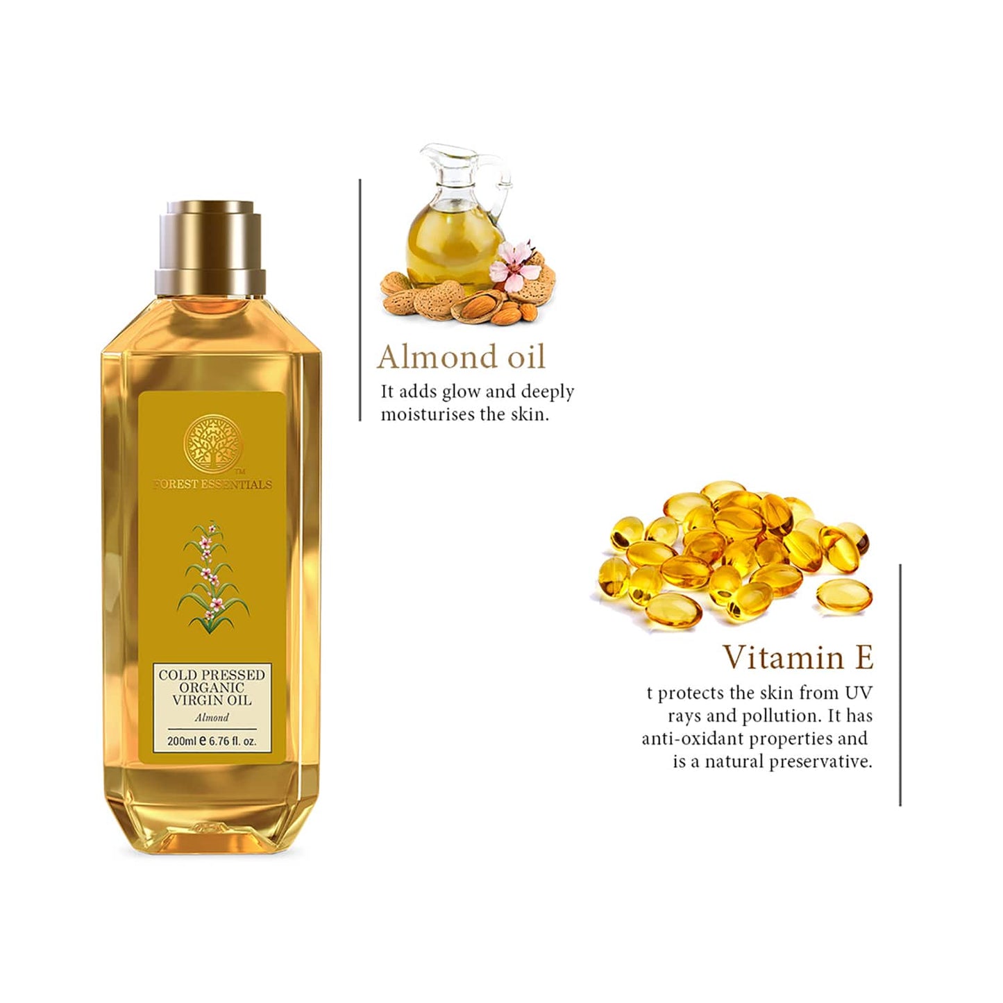 Forest Essentials Organic Almond Cold Pressed Virgin Oil (200ml)