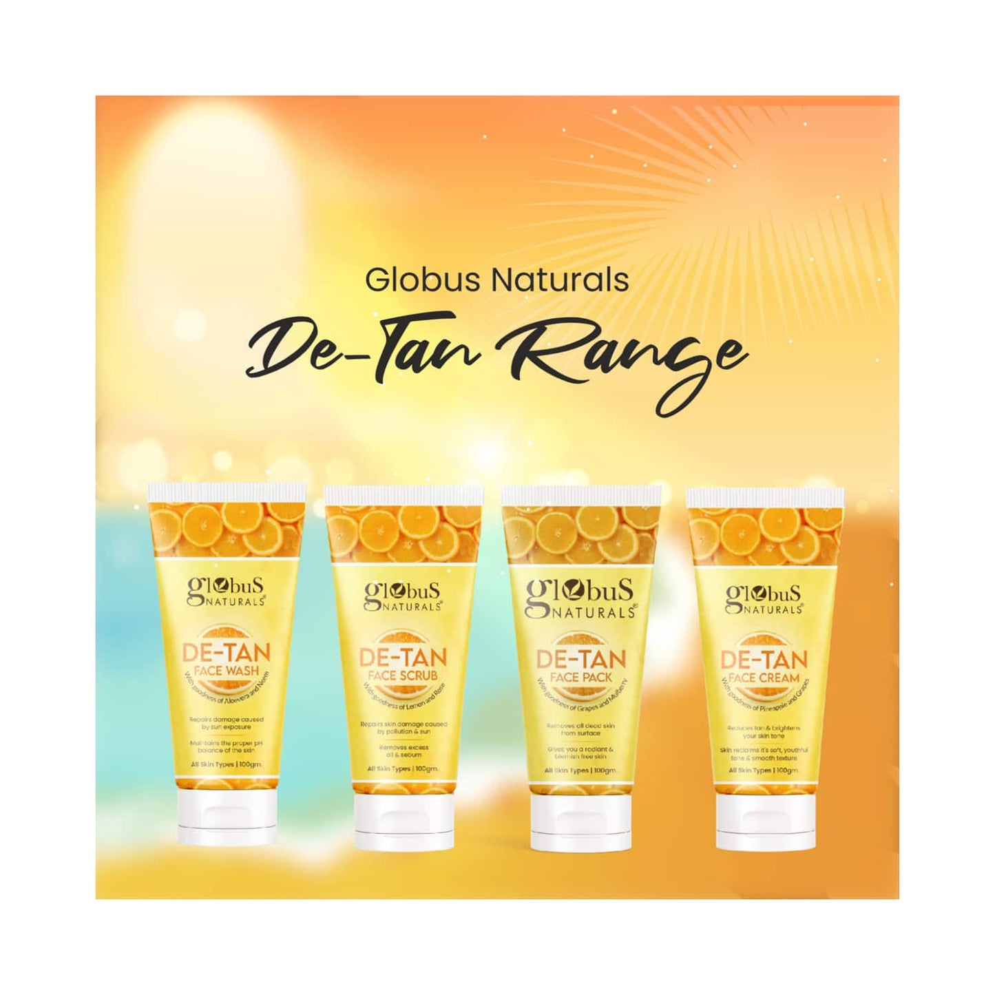 Globus Naturals De Tan Face Scrub Enriched With Lemon & Rose (100g)