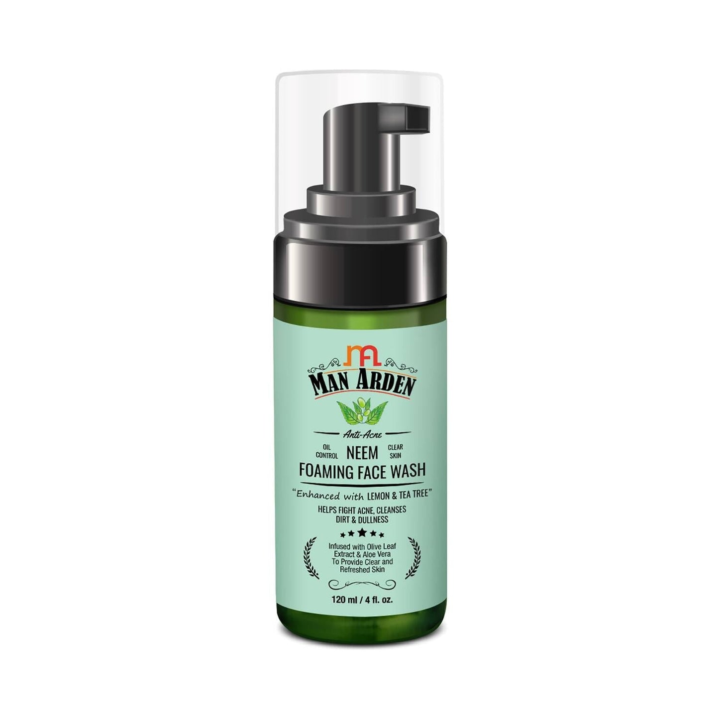 Man Arden Anti-Acne Neem Foaming Face Wash Helps Fight Acne, Cleanses Dirt & Dullness Infused With Olive Leaf Extract & Aloe Vera (120ml)