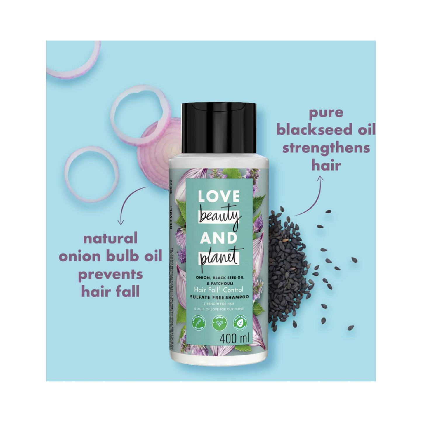 Love Beauty & Planet Onion Black Seed & Patchouli Hair Fall Control Sulphate Free Shampoo (200 ml)