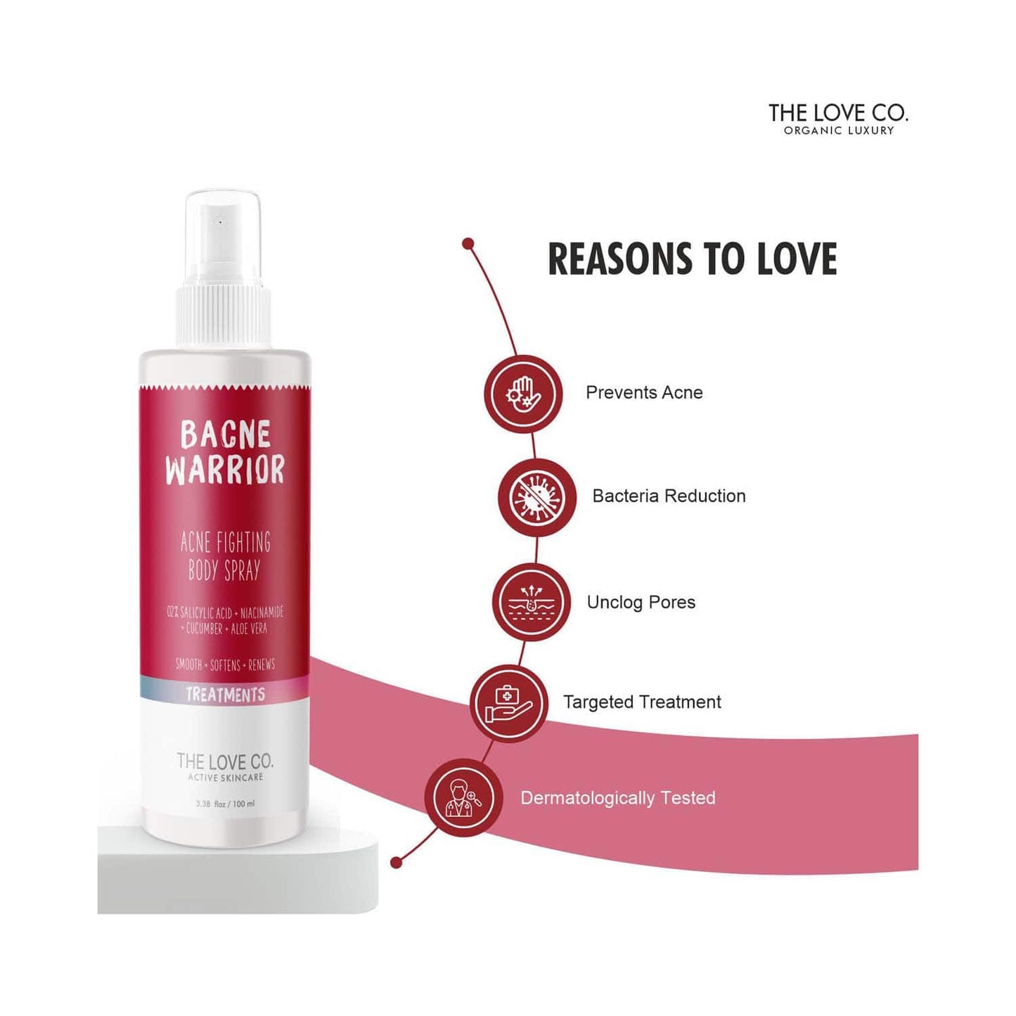 THE LOVE CO. Bacne Warrior Acne Fighting Body Spray With 02% Salicylic Acid + Niacinamide (100ml)