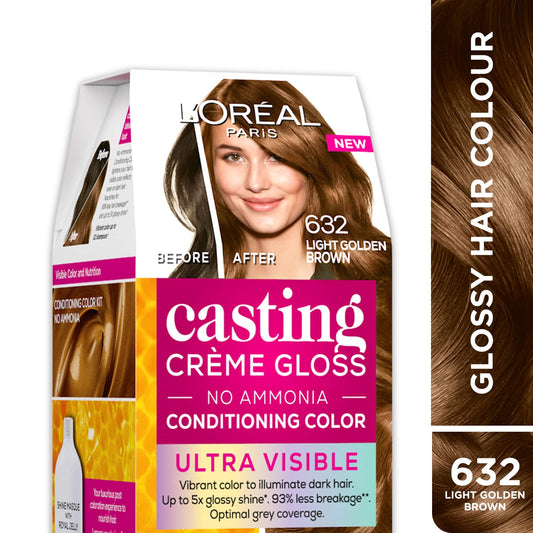 L'Oreal Paris Casting Creme Gloss Ultra Visible Hair Color - Light Golden Brown 632 (100g + 60ml)